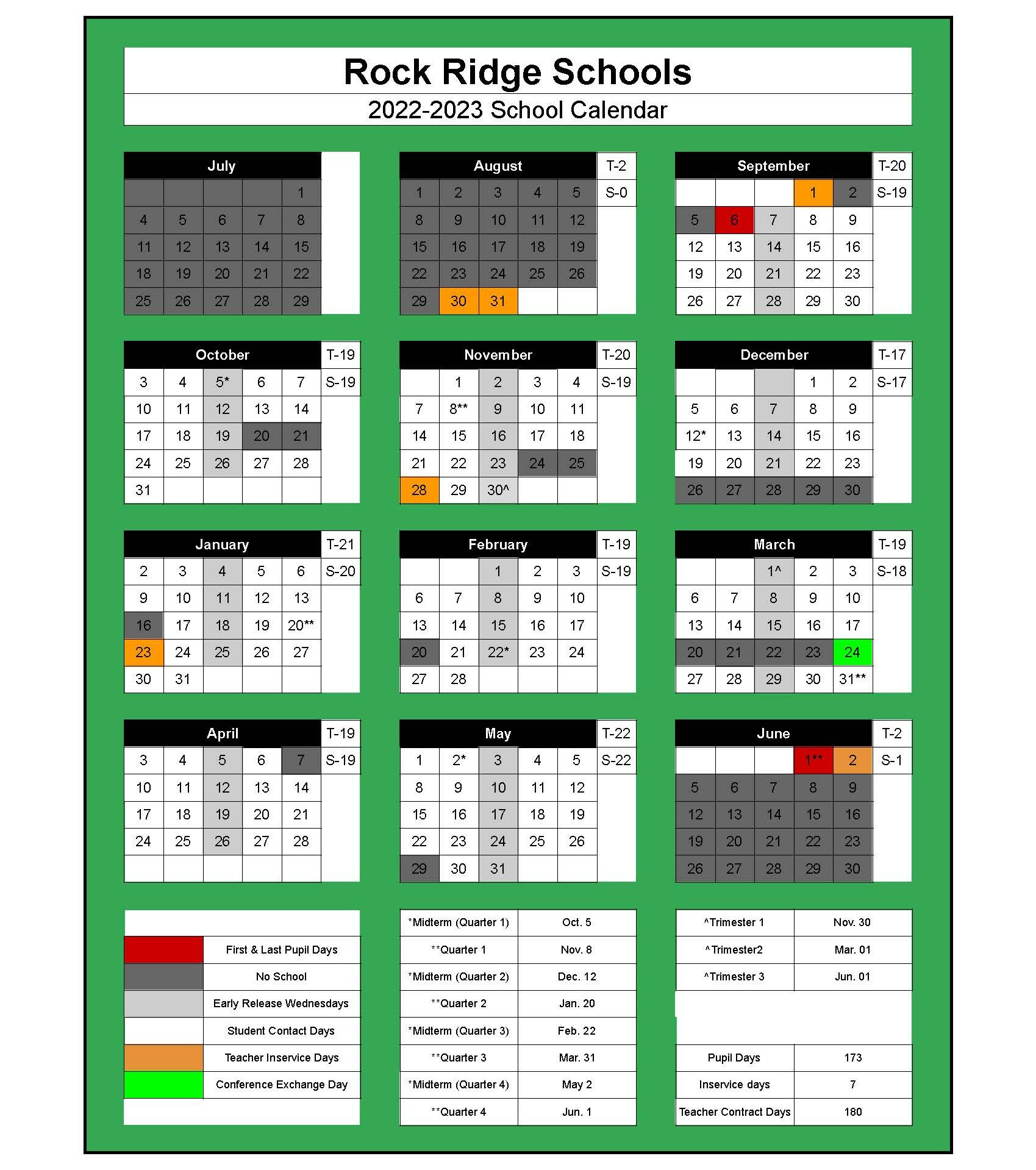Rock Ridge Public Schools Holiday Breaks Calendar 20222023