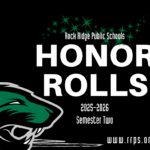 Black graphic with a green and white panther head, green stars, and bold white text: RRHS Semester 2 Honor Rolls 2025-2026. Website www.rrps.org appears at the bottom right.